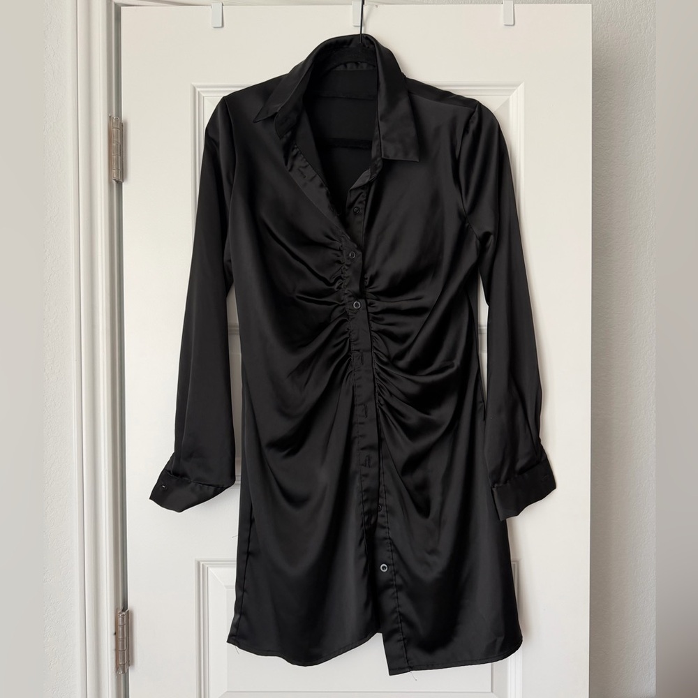 Nasty Gal Black Ruched Satin Mini Dress